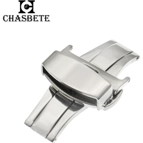 12mm 14mm 16mm 18mm 20mm 22mm 24mm Stainless Steel Watch Band Fold-Over-Clasp Push Button Hidden Buckle for leather rubber strap