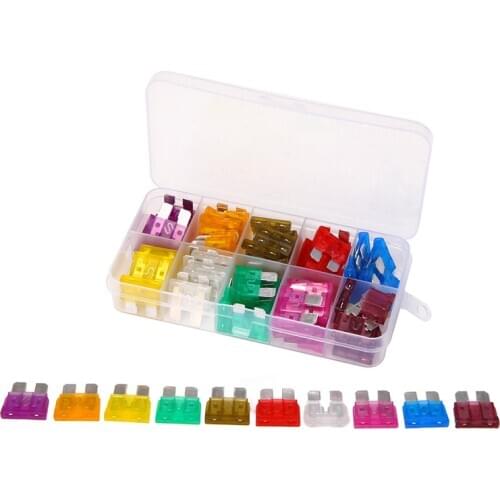 Medium 2-35 AMP Blade Fuse 100PCS Micro Motorcycle Auto Car Blade Fuze 10Sizes Assortment with Test Pen Plug Glass Fuse Kit