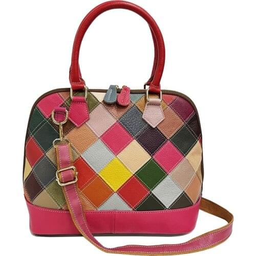 Genuine Leather Women Shell Bags Vintage Lattice Patchwork Crossbody Bag Girls Mini Casual Shoulder Bag 2021 new Bolsas Feminina