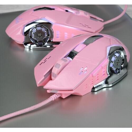 Pink Game Mouse 3200dpi White Light USB Optical Wired Mouse For Computer Laptop
