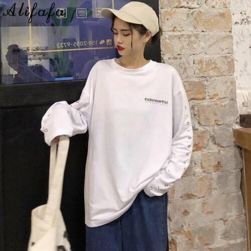 Spring Large Size Casual T Shirt Harajuku Girl Letter Print Ulzzang Long Sleeve Funny T-Shirts Women Basic Black White Tops