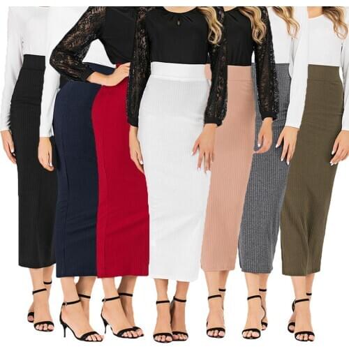 2019 Women Pencil Skirt Bodycon Slim Stretch Skirts Muslim Knit High Waist Long Maxi Sheath Skirts Islamic Arab Bottoms Clothing