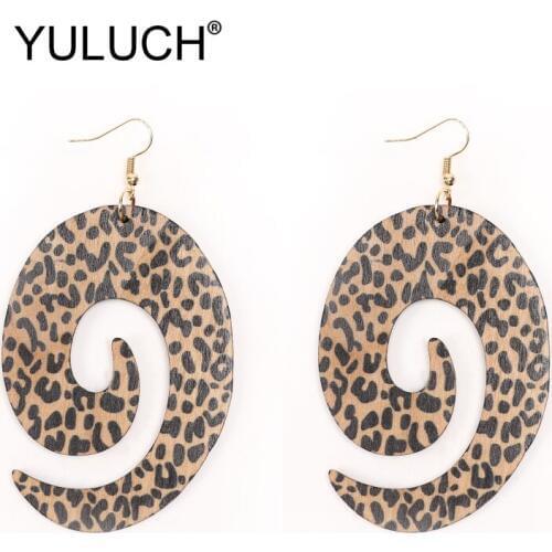 YULUCH 2019 Ethnic Women Wood Earrings Female Leopard Print Printed Printing African Style Big Dangle Earrings Fashion Jewelry