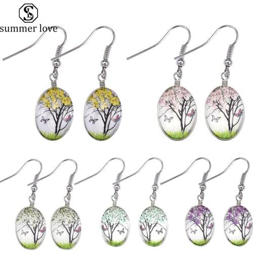 Fashion Leaves Dried Flower Earrings for Women Oval Glass Drop Dangle Earrings Statement Jewelry