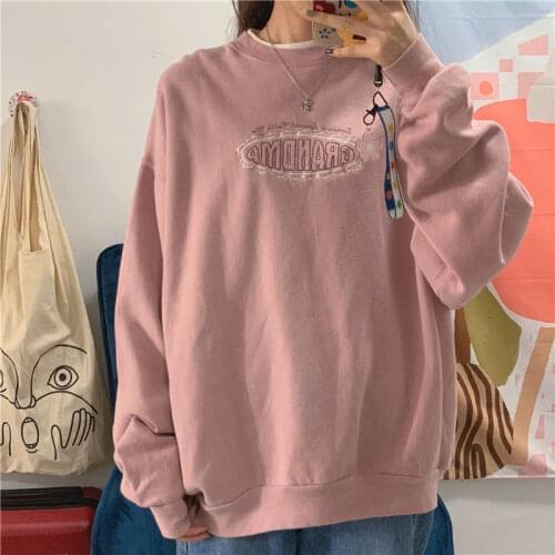 Womens Sweatshirt Letter Print Kawaii O-neck Korean Fashion Students Loose Leisure Spring/Autumn Pullover Female Sweatshirt