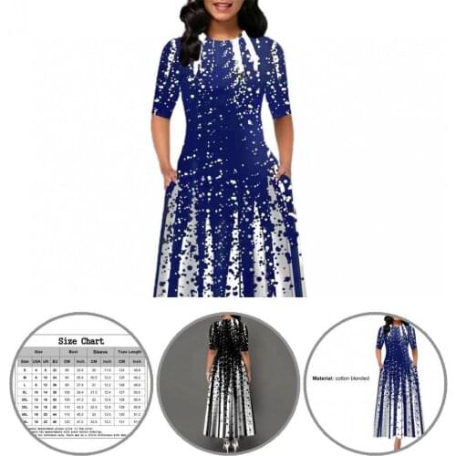 Round Neck Women Accessory Half Sleeve Print Ankle-Length Dress for Wedding