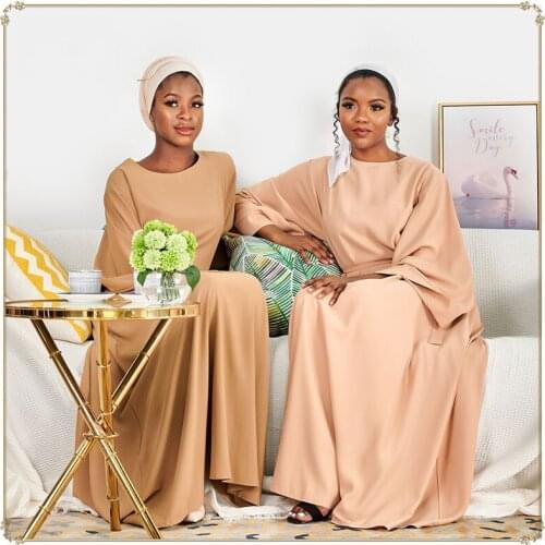 Women Simple Style Maxi Dress Loose Muslim Dresses Dubai Abaya Turkey Long Sleeve Solid Color Modest Robe Kaftan Islam Clothing