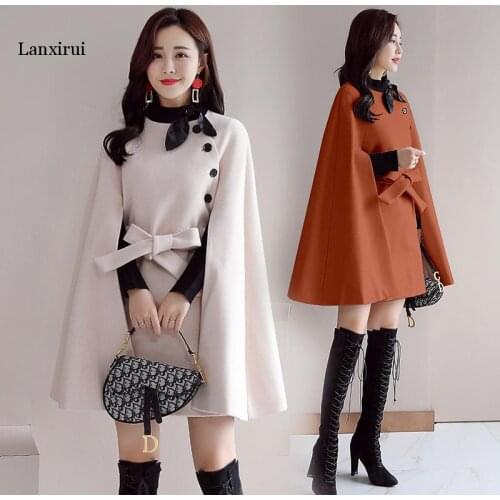Women cape coat woolen blended coat Hepburn wind hair woolend coat British bat-style cape autumn/winter fashion cloak coat