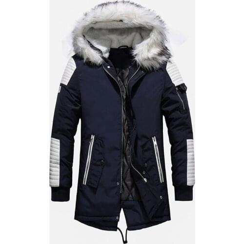 Winter Mens Long Padded Coats Thick Warm Parkas Casual Fur Collar Overcoat Windbreaker Cotton Jackets Parkas Hombre Invierno