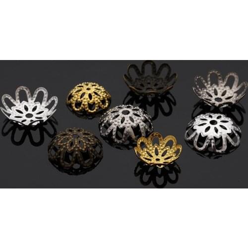 100pcs/lot 14.5x1.5mm Gold Metal Hollow Flower Spacer Beads End Caps Pendant DIY Charms Connectors For Jewelry Making Findings