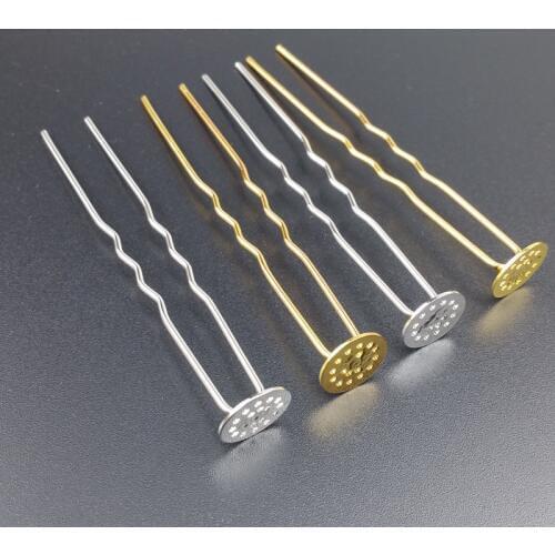 10 pcs/lot 75mm Gold hodium color copper Mesh Flowers hair sticks Hairwear for Jewelry DIY