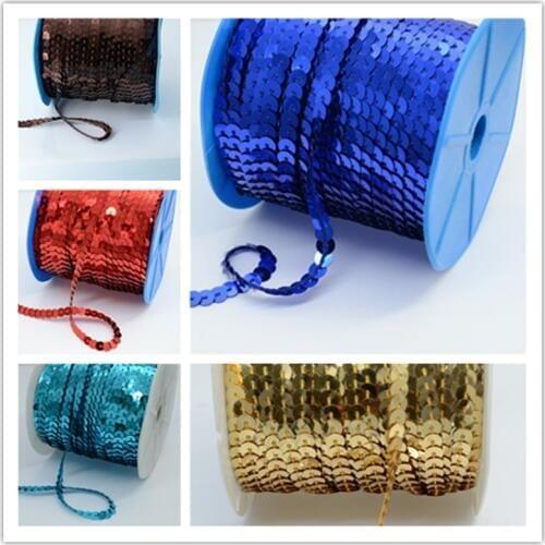 100Yard 6mm Sequins Ribbon Trim Sewing Paillette Strings Flat Round Sequins in Roll For Crafts Clothing Garment Accessories
