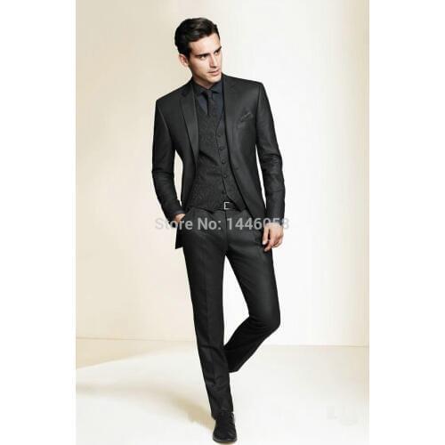 2018 Hot Sale Bespoke Men Suits Classic Slim Fit Black Wedding Dress Groom Tuxedos Prom Suits 3 Piece Men Wedding Suits