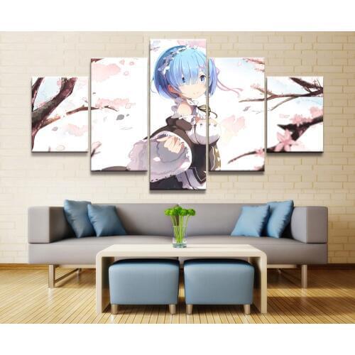 5 Piece Painting Canvas Re Life in a different world from zero Rem Anime Wall Art HD Print Painting Home Decor Living Room