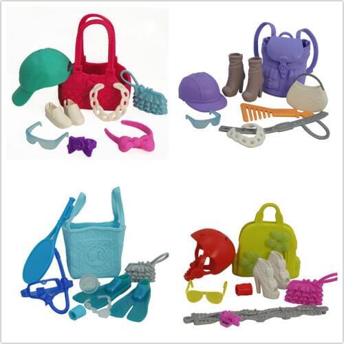 9pcs/lot doll accessories / bag + shoes + hat + glasses + belt + comb + necklace + headwear for 1/6 barbie xinyi Fr Blythe doll