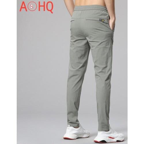 Summer Thin Casual Pants Men Clothing Elastic Waist Straight Slim Mens Dress Pants Fashion