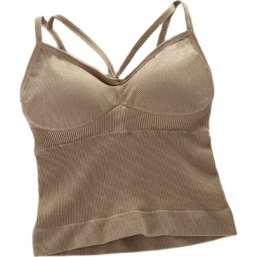 Womens Wireless Bras Seamless Bra Padded Lingerie Cami Solid Color Cotton Vest Tank Top Straps Female Underwear