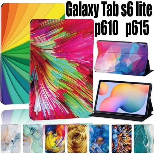 Tablet Case for Samsung Galaxy Tab S6 Lite P615/P610 10.4 Inch Watercolor Series Anti-Fall Leather Protective Cover + Stylus