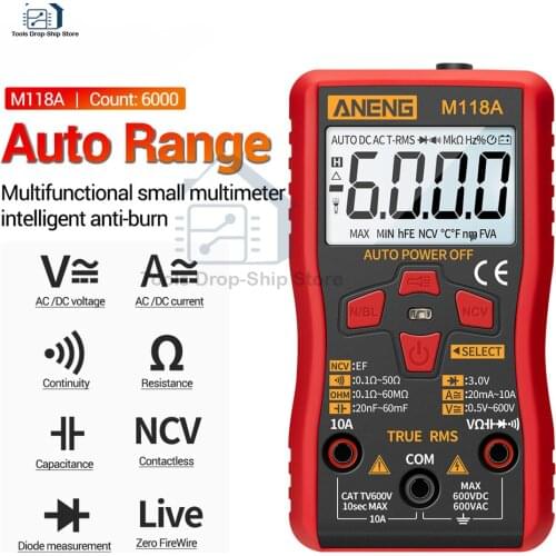 M118A LCD Digital Mini Multimeter Tester Auto Mmultimetro True Rms Tranistor Meter With NCV Data Hold 6000counts Flashlight