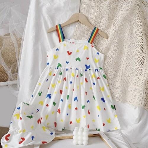 2021 New Summer Party Dress Kid Clothes Children Clothes Dress For Girls Heart-Shaped Print Suspender Dress