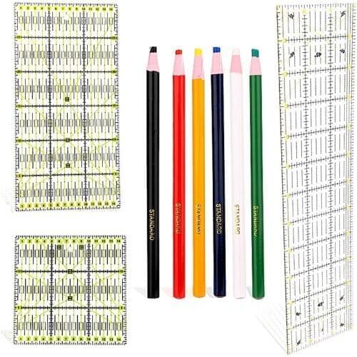 Imzay Sewing Tailors Chalk Pencils Ruler Set Colorful Sewing Chalk French Curve Clothing Sample Metric Yardstick Accessories