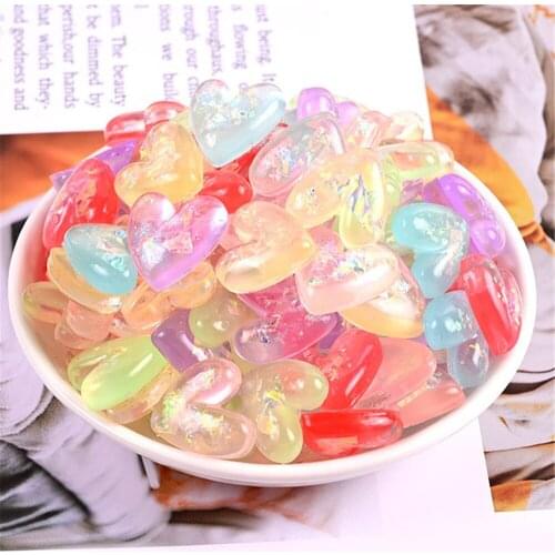 Julie Wang 20 PCS 18*17mm Mix Resin Love Heart Flatback Sequined Embellishment Charms Phone Case Decor Scrapbook Ornament Making