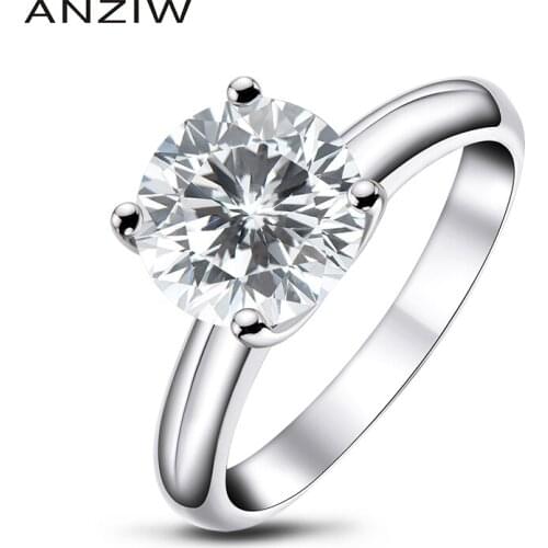 925 Sterling Silver 3ct Moissanite Round Cut Engagement Ring for Women Anniversary Solitaire Moissanite Ring for Lover Jewelry