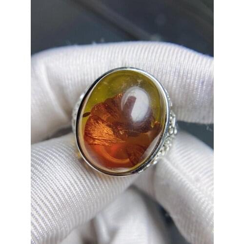 Pure natural Baltic sea flower amber ring for men and women imported from Poland elegant fashion finger ring live mouth s925