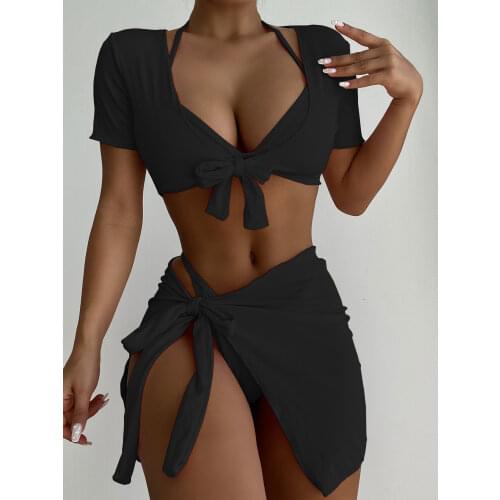Halter Bikinis Sexy Swimsuit Womens Swimwear Low Waist Mini Thong Biquini With Shirt Bathing Suit 2021 Cover Up 4-Piece Bikini