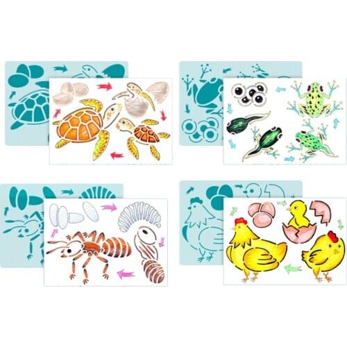 4pc Stencils Sea Turtle Frog PaintingTemplate DIY Scrapbooking Album Decorative Bullet Journal Stencils Drawing Template Puzzle