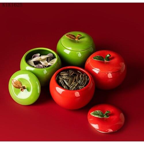 Creative Ceramic Apple Jar Ashtray with Lid Travel Portable Tea Jar Household Candy Sealed Storage Jar Container Home Decoration