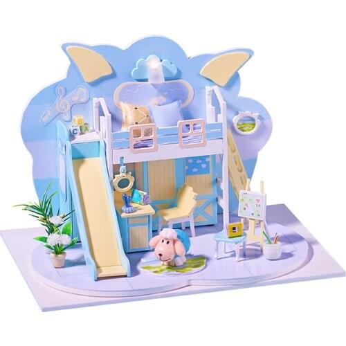 Doll house Furniture Wooden Miniature DIY Kit with Dust Cover Music Box Assemble Crafts Toy Best Birthday Gift For Children Girl
