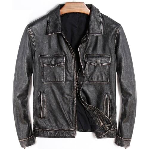 Free shipping.thick Classic style cowhide coat,vintage men 100% genuine leather pockets Jackets,fashion slim jacket,sales.edging