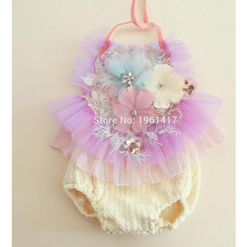 Summer Girls Baby Sling Naked Back Romper Newborn New Design Lace Flower Print Romper Photography Props