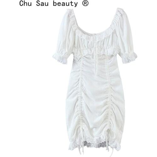 New Fashion French Sweet Lace Patchwork Mini Dress Women Party Evening O-neck Short Sleeve Slim Dresses Female Vestido De Moda