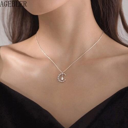 Moon shape Pendant Necklaces for Womens Jewelry 925 Silver Color cute Choker Gift for Girl Cute Style Statement Necklace Newest