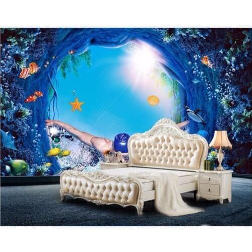 Custom mural photo 3d room wallpaper Underwater World Theme Swimming Pool Space Backdrop 3d wall murals wallpaper for walls 3 d
