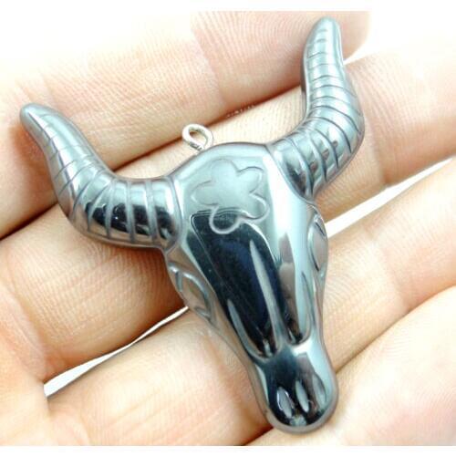 Natural Quartz crystal Titanium Hematite hand-Carved Ngau Tau Gem pendant for diy jewelry making necklace Accessories3pcs