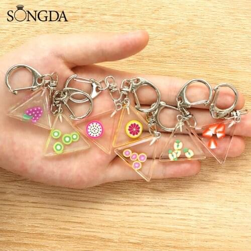 SONGDA New Creative Fruits Acrylic Keychain Lemon Fruit Key Chain Double-Sided Keyring Kiwi Key Chain Jewelry Decorations Gifts