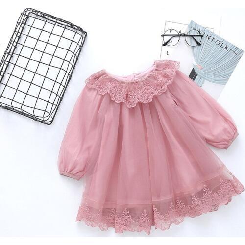 Girls clothing 2018 spring autumn new fashion girls clothes 2-7 year floral lace mesh kid children princess girls dress