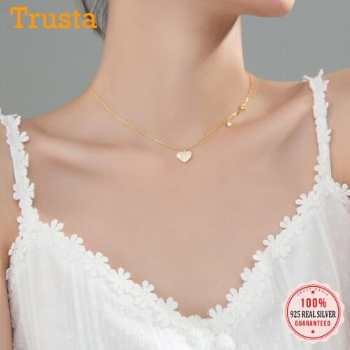 TrustDavis 100% 925 Sterling Silver Necklace Romantic Heart Pendant Short Necklace Love Gift For Women Wedding Party DS704