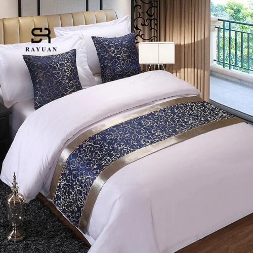 RAYUAN Polyester Navy Floral Bedspread Double Layer Bed Runner Bedding Single Queen King Bed Cover Towel Protector