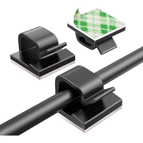 20Pcs Self-Adhesive Black Clips Hose Fasteners Cable Durable R-Type Nylon Cable Clamp Mounting Fix Hardware Electrical Organizer