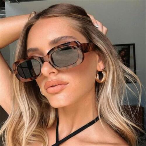 Cute Sexy Leopard Rectangle Sunglasses For Women Trends Small Frame Bright Red Green Purple Sun Glasses Men Retro Shades