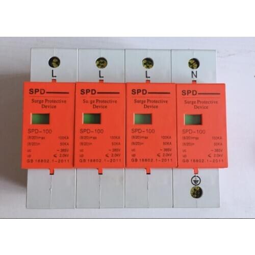 SPD Din Rail Surge protector power 4P lightning arrester household 220V surge switch 50-100KA