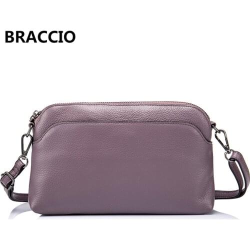 First Layer of Cowhide Womens Messenger Bag Genuine Cow Leather Litchi Grain Simple Fashion Soft Solid Zipper Shoulder Bag