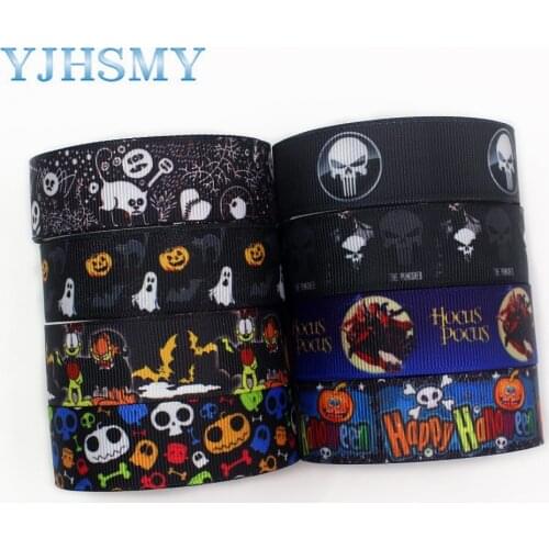 YJHSMY I-191004-2356,22mm 10yards Halloween Cartoon Thermal transfer Printed grosgrain Ribbons,bow cap,Clothing DIY accessories