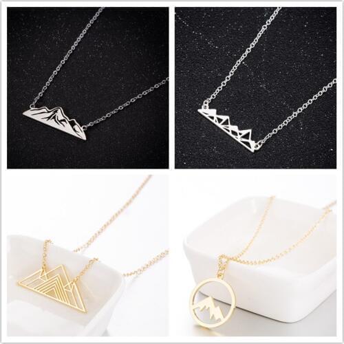 Oly2u Stainless Steel Women Snow Mountains Natural Scenery Landscape Long Chain Adjustable Necklaces Pendant Accessories