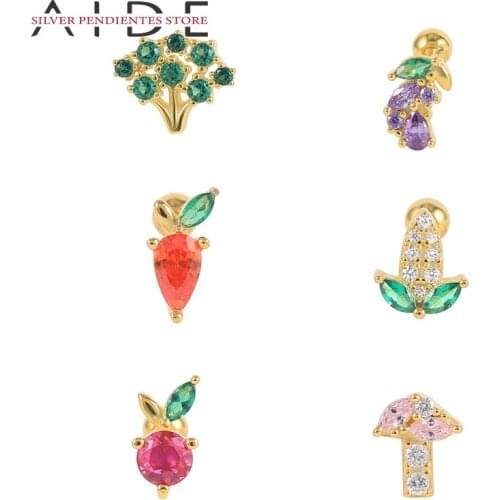 AIDE Mini 925 Sterling Silver Stud Earrings For Women Mushroom Apple Eggplant Vegetables Earrings Earring Piercing Jewelry