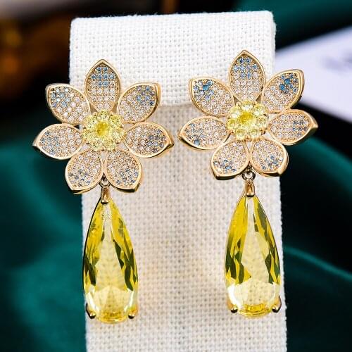 GODKI Mirco Paved Cubic Zirconia Engagement Wedding Earring Fashion Red Yellow Clear Crystal High Quality Girl Ladies Gift